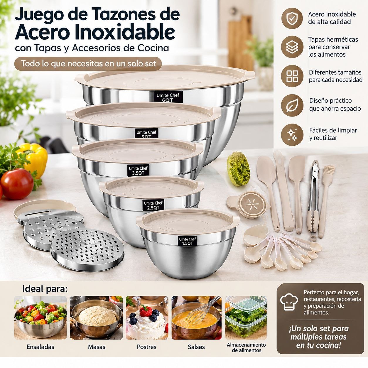 JUEGO DE TAZAS DE ACERO INOXIDABLE